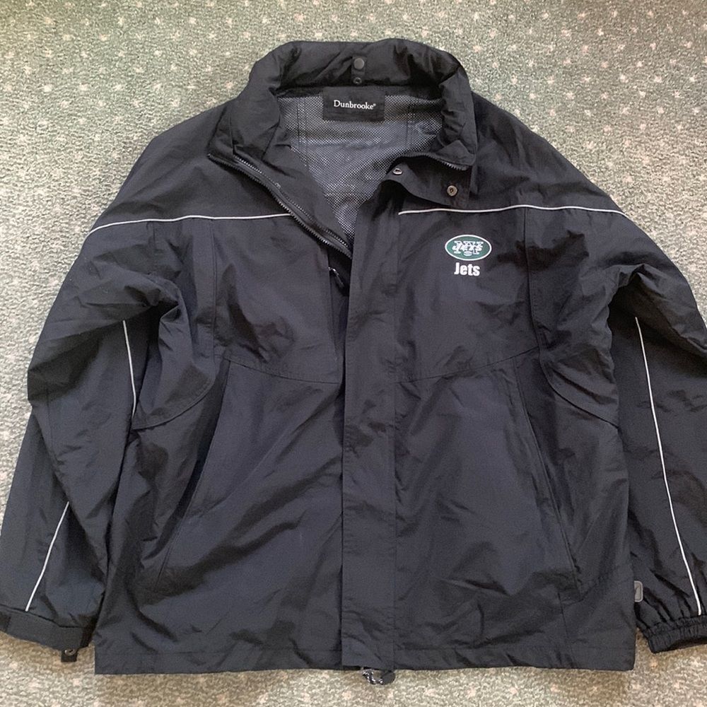 Dunbrooke Mens New York Jets NFL Windbreaker Jacket Black Embroidered Logo